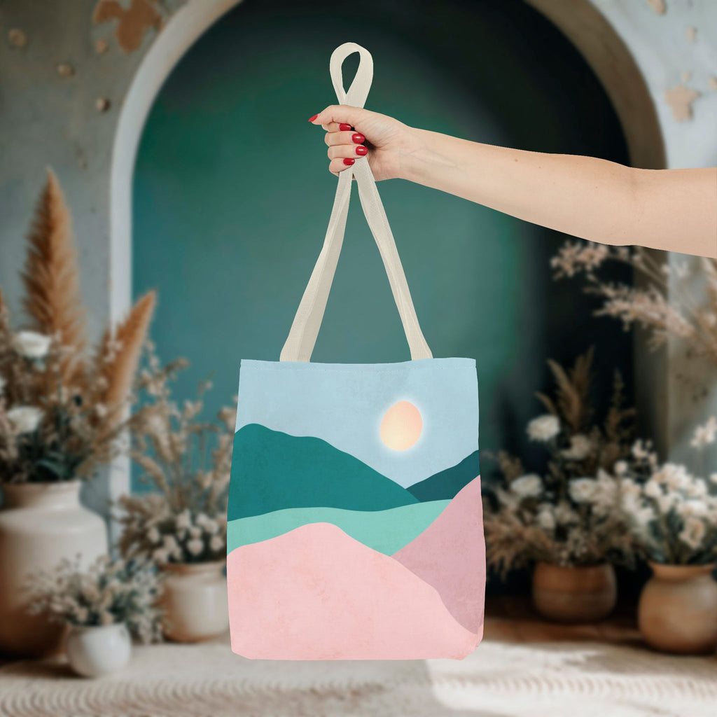 Mountain Desert Pastel Tote Bag | Mint, Teal & Pink