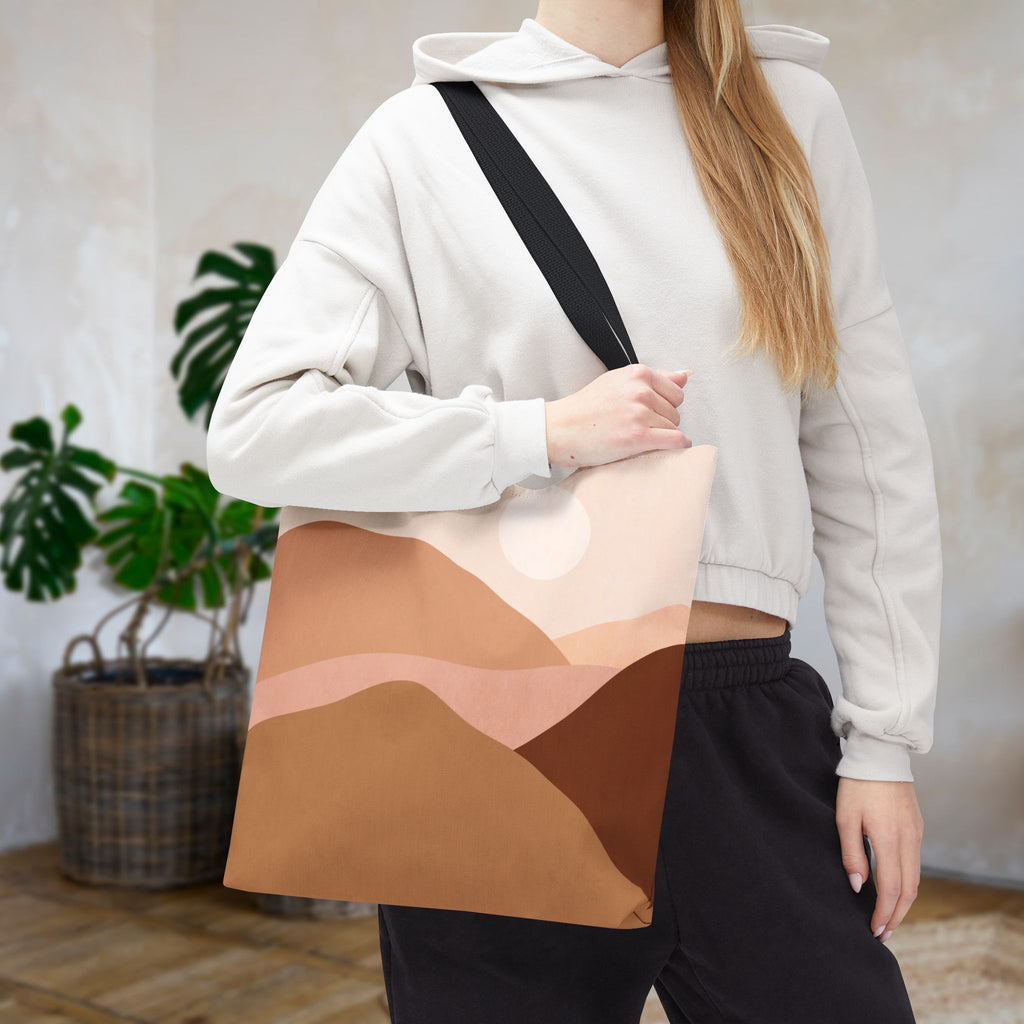 Mountain Desert Neutral Tote Bag | Scenic Mountain & Desert Print Tote
