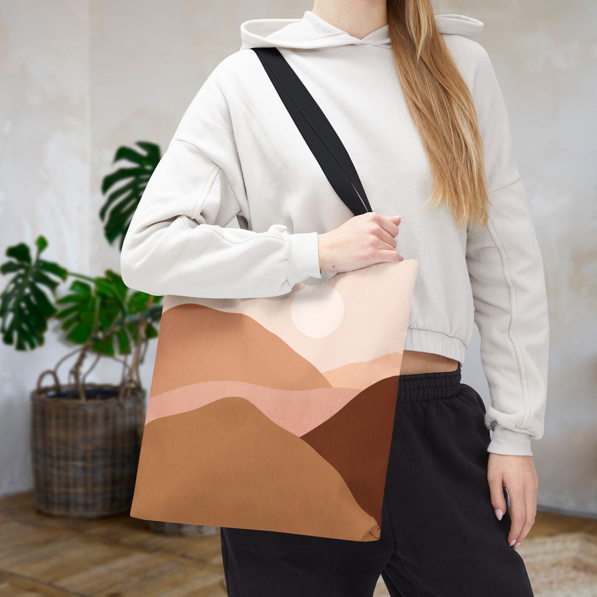 Mountain Desert Neutral Tote Bag | Scenic Mountain & Desert Print Tote