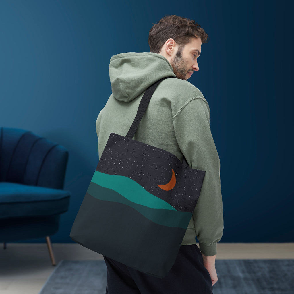 Mountain Desert Crescent Moon Tote Bag | Orange and Teal