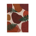 Abstract rust and cream velveteen plush blanket with green fern leaf design