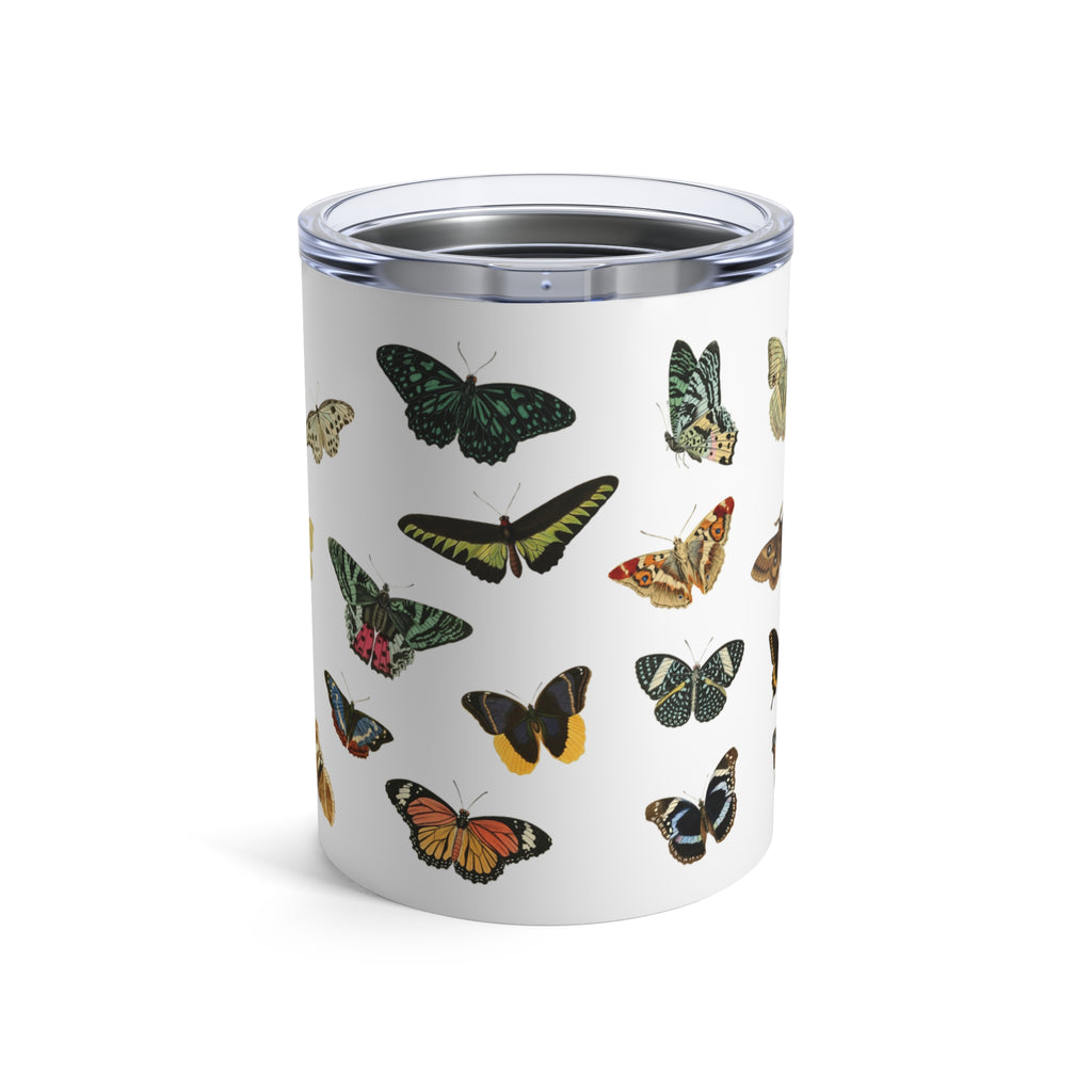 Tumbler with butterfly & moth design on a white background