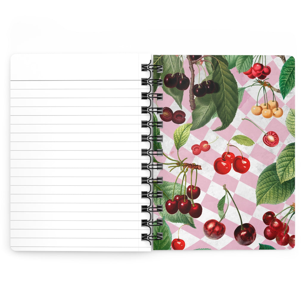 Inside back cover of Notebook with cherry pattern on a white background