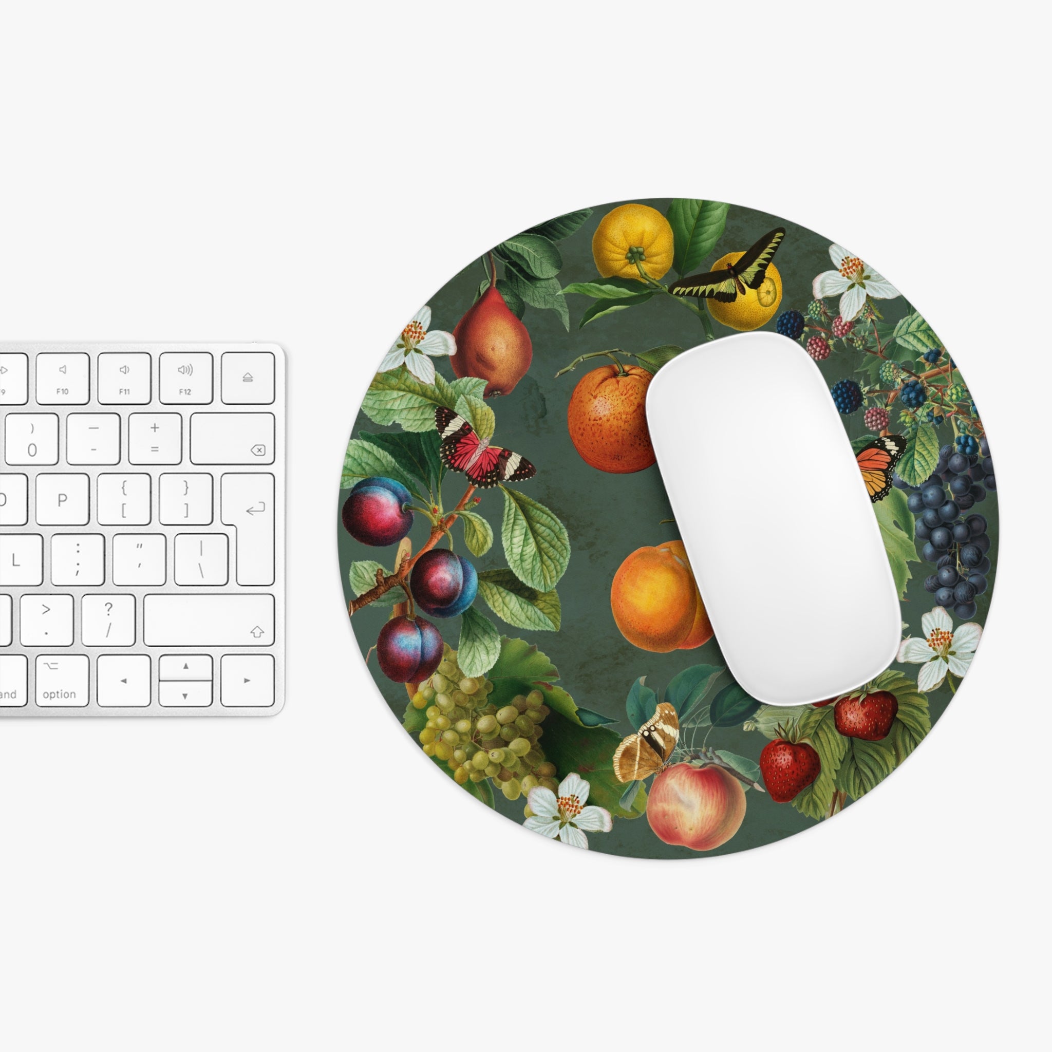 Cottagecore Fruits & Butterflies Mouse Pad (Round)