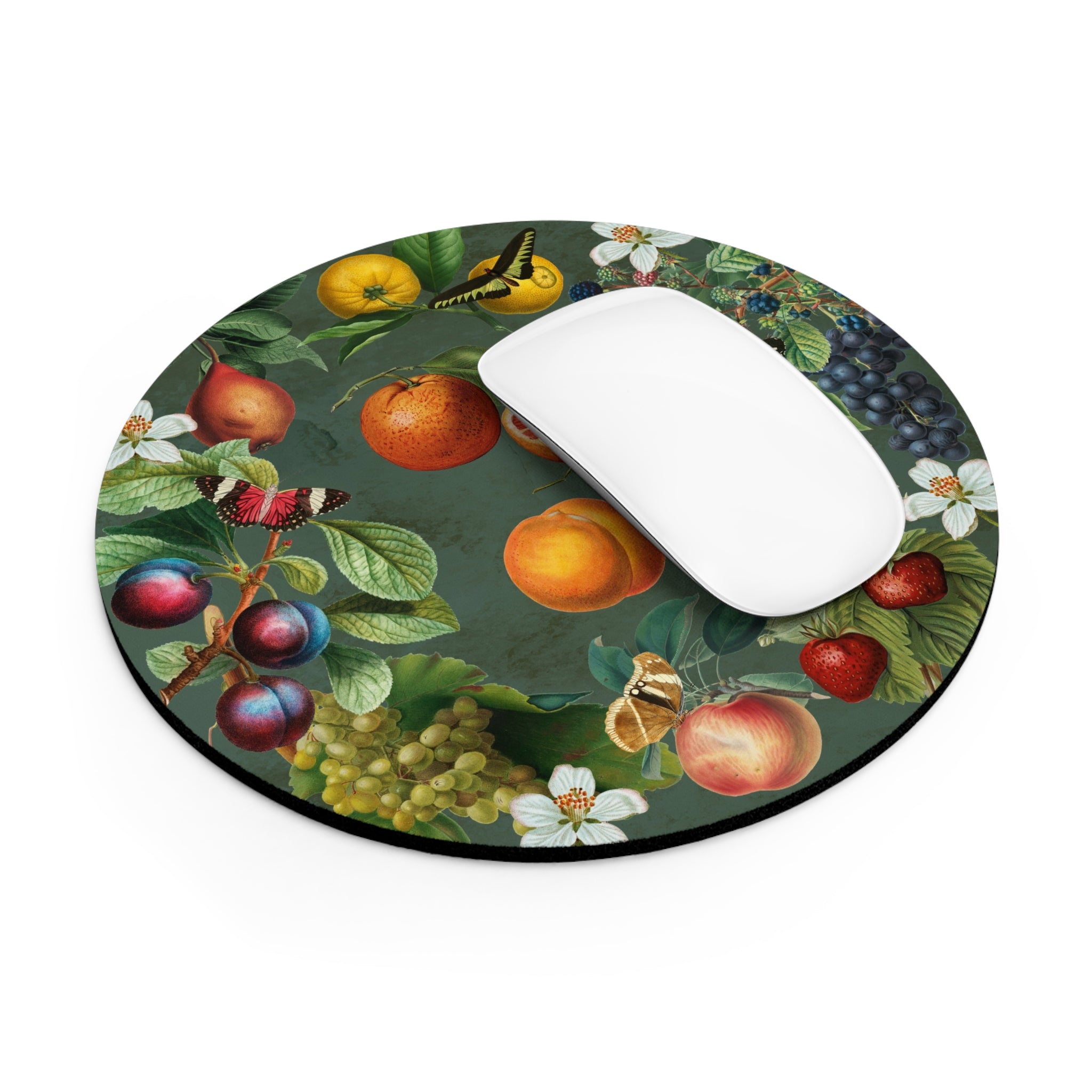 Cottagecore Fruits & Butterflies Mouse Pad (Round)