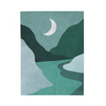 Abstract art print blanket with mountains and a crescent moon on a teal background, 30x40 in blanket