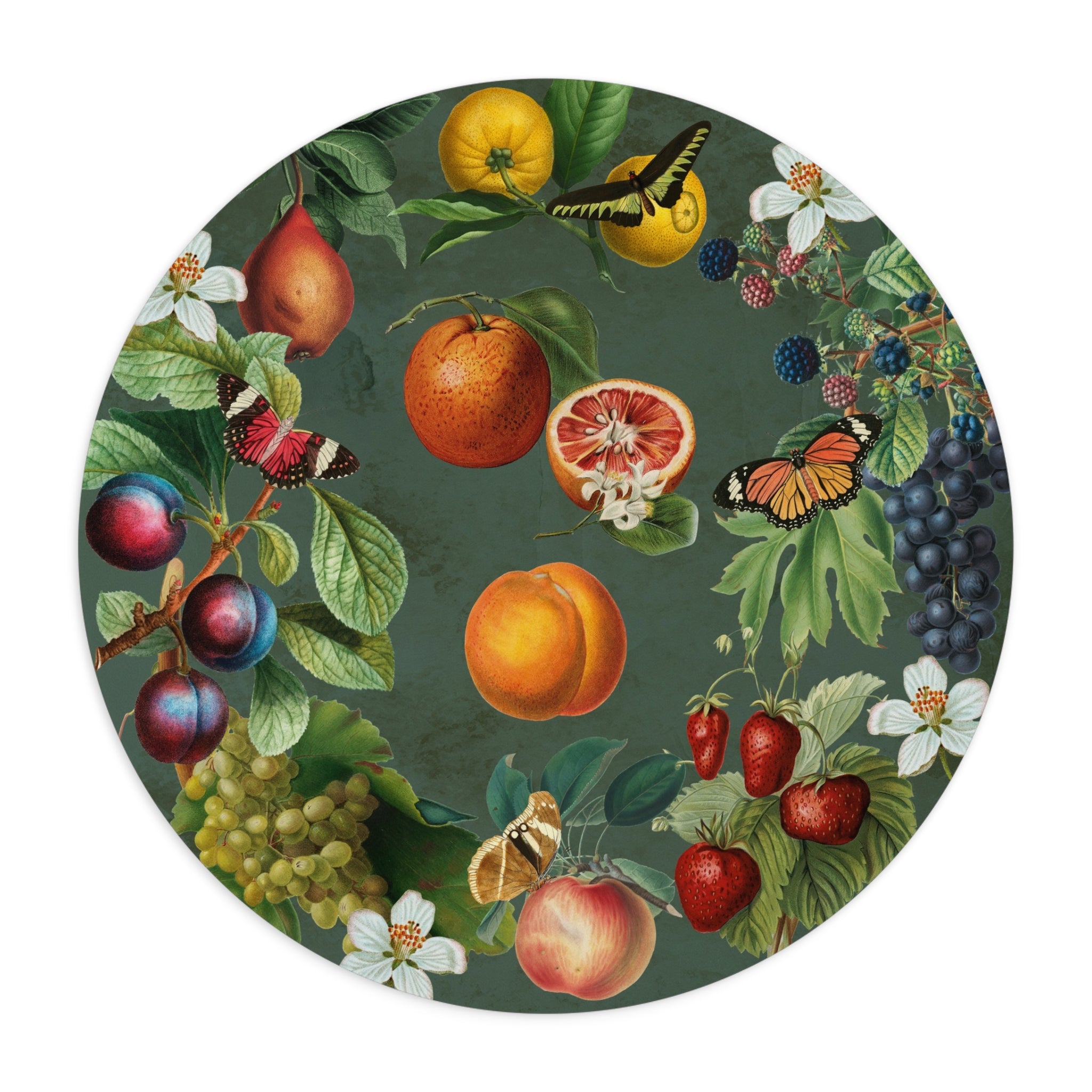 Cottagecore Fruits & Butterflies Mouse Pad (Round)