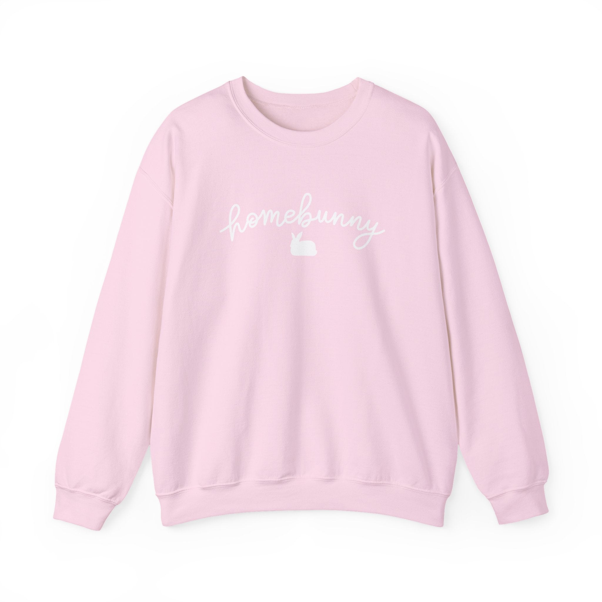 Light Pink sweatshirt with 'homebunny' text on a white background