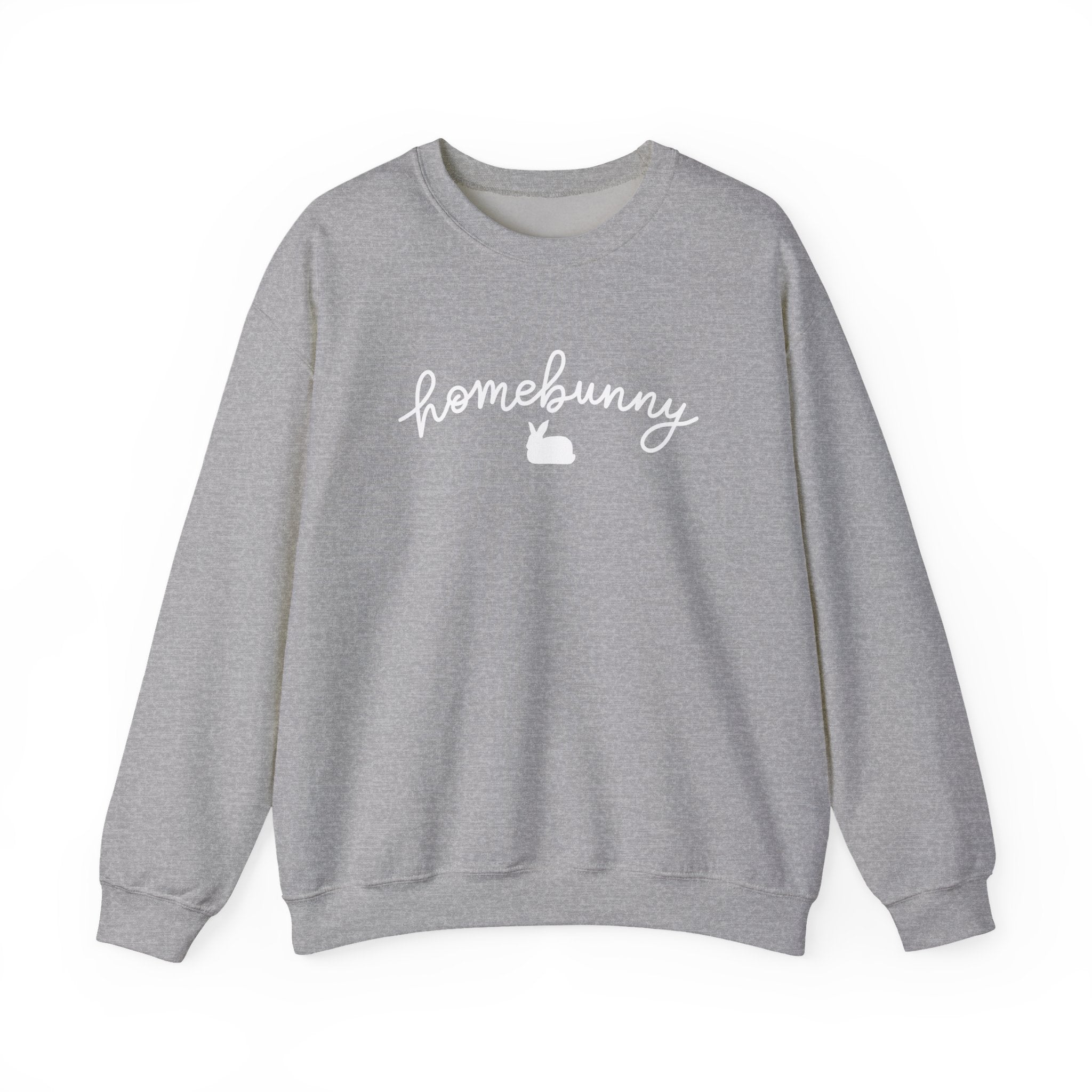 Sport Gray sweatshirt with 'homebunny' text on a white background