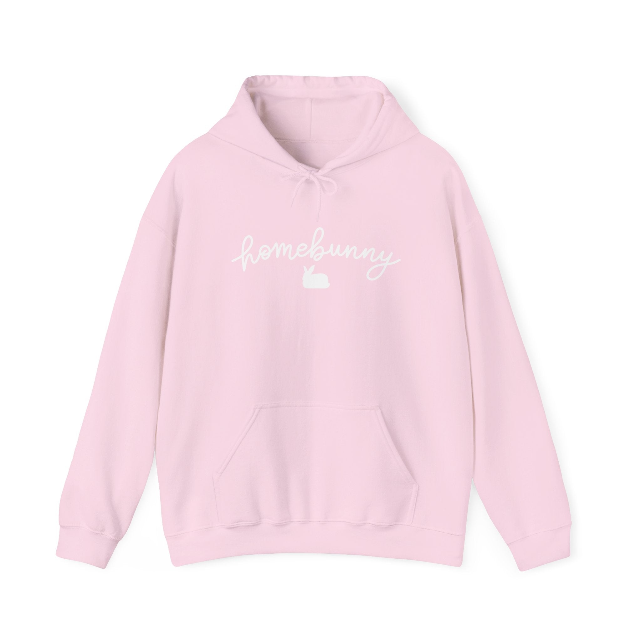 Light Pink hoodie with 'homebody' text on a white background