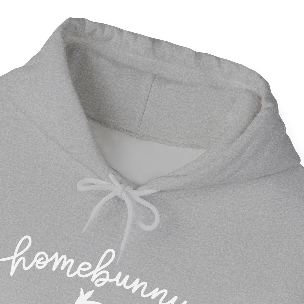 A close up Sport Gray hoodie with 'homebunny' text on a white background