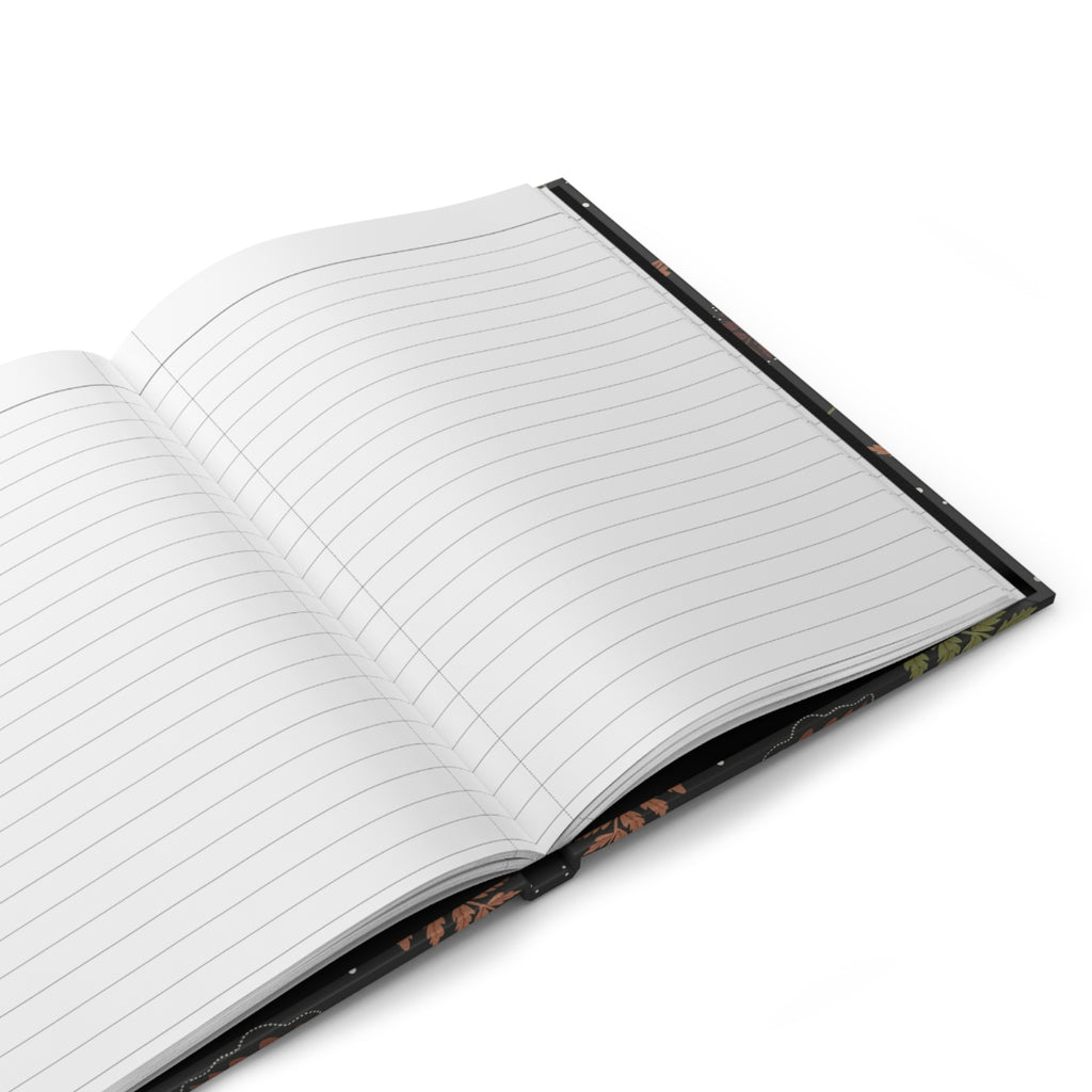 Open notebook with lined pages on a white background