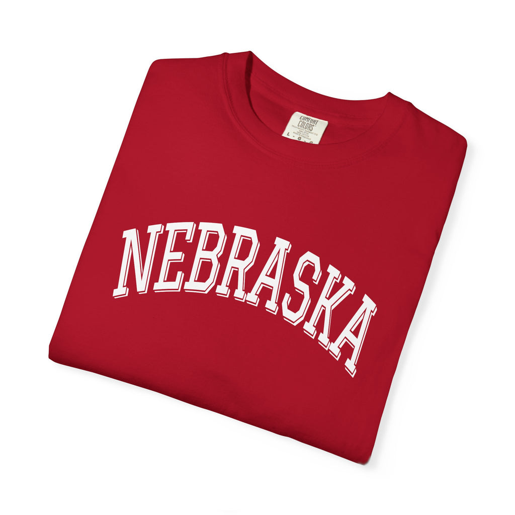 Folded Nebraska unisex t-shirt with classic state lettering