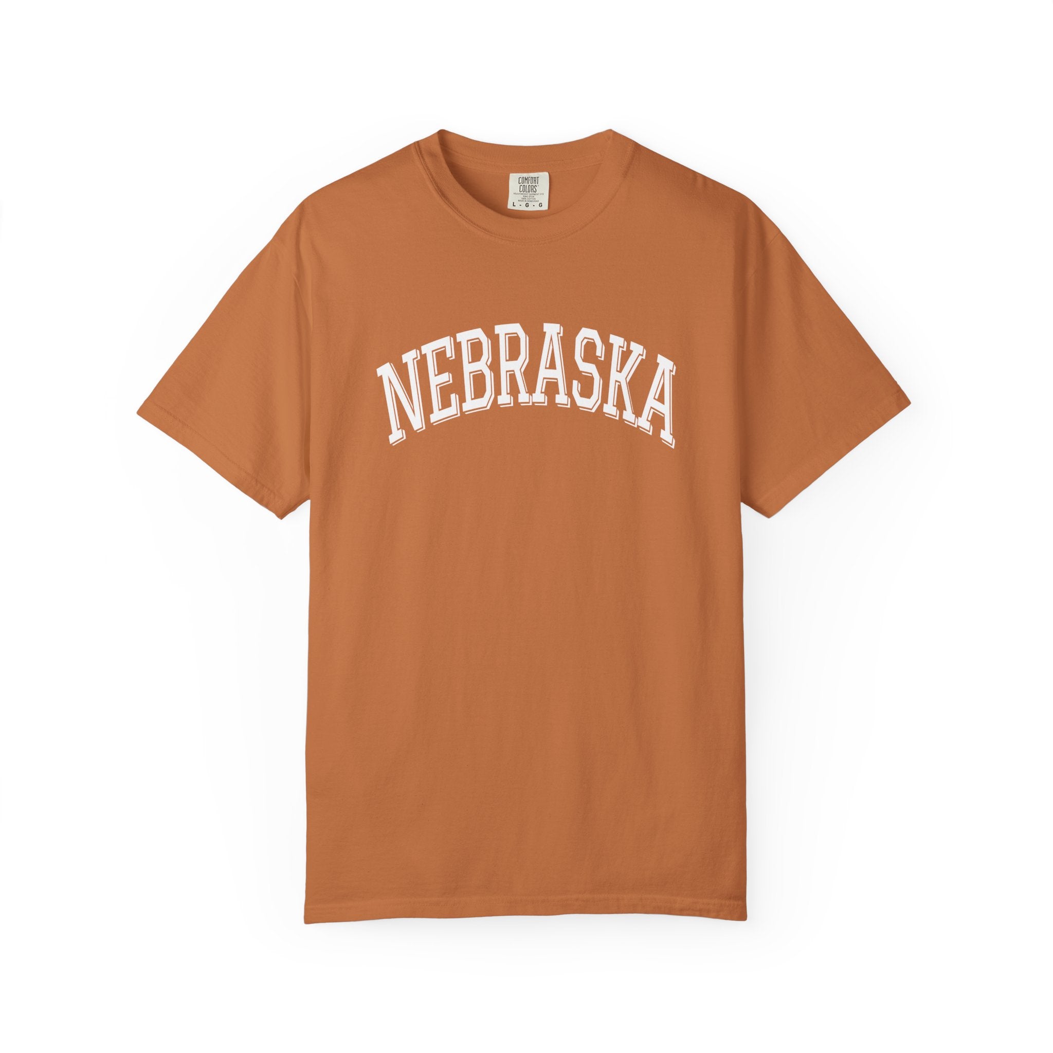 Yam t-shirt with 'NEBRASKA' printed on it against a white background