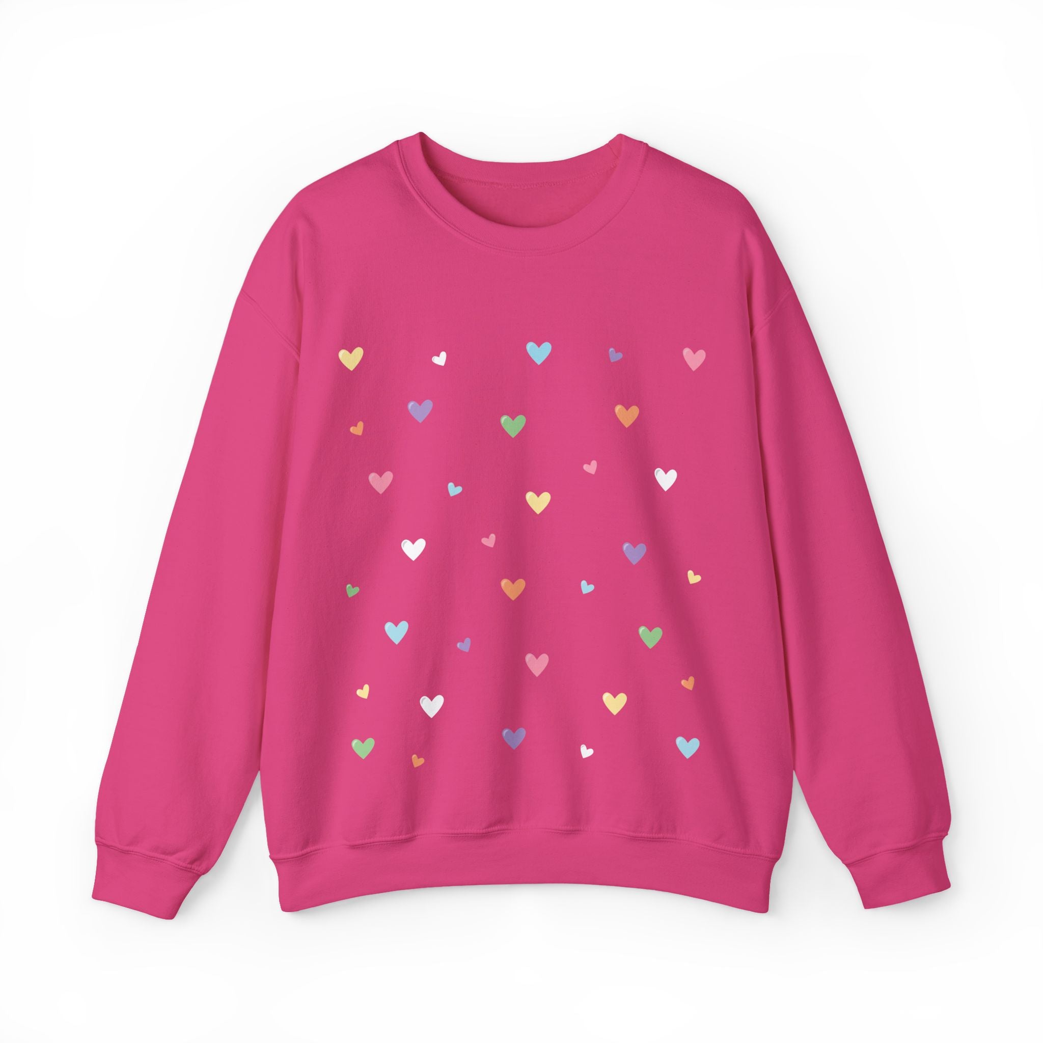 Pastel heart crewneck sweatshirt in heliconia pink