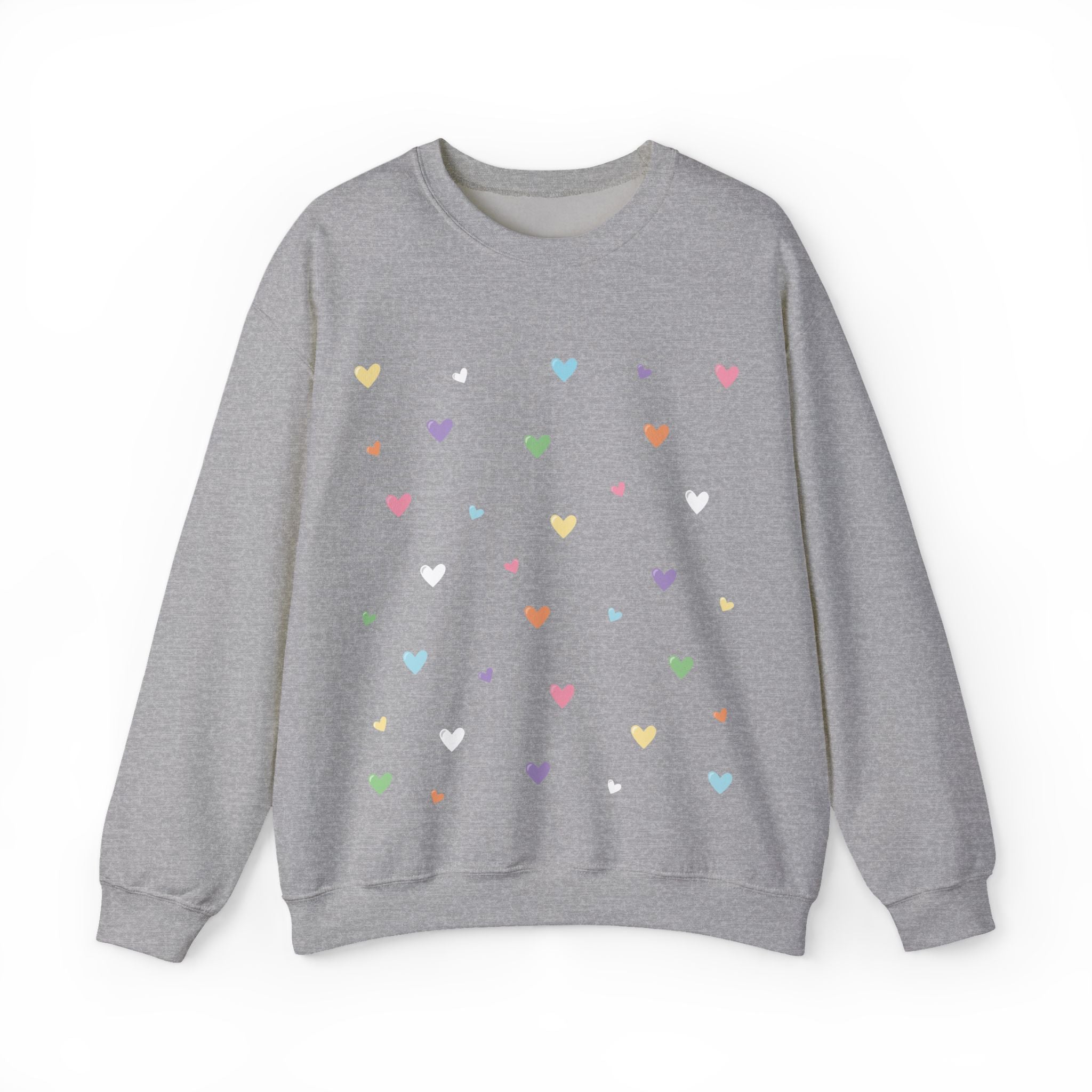 Sport Gray sweatshirt with colorful heart patterns on a white background