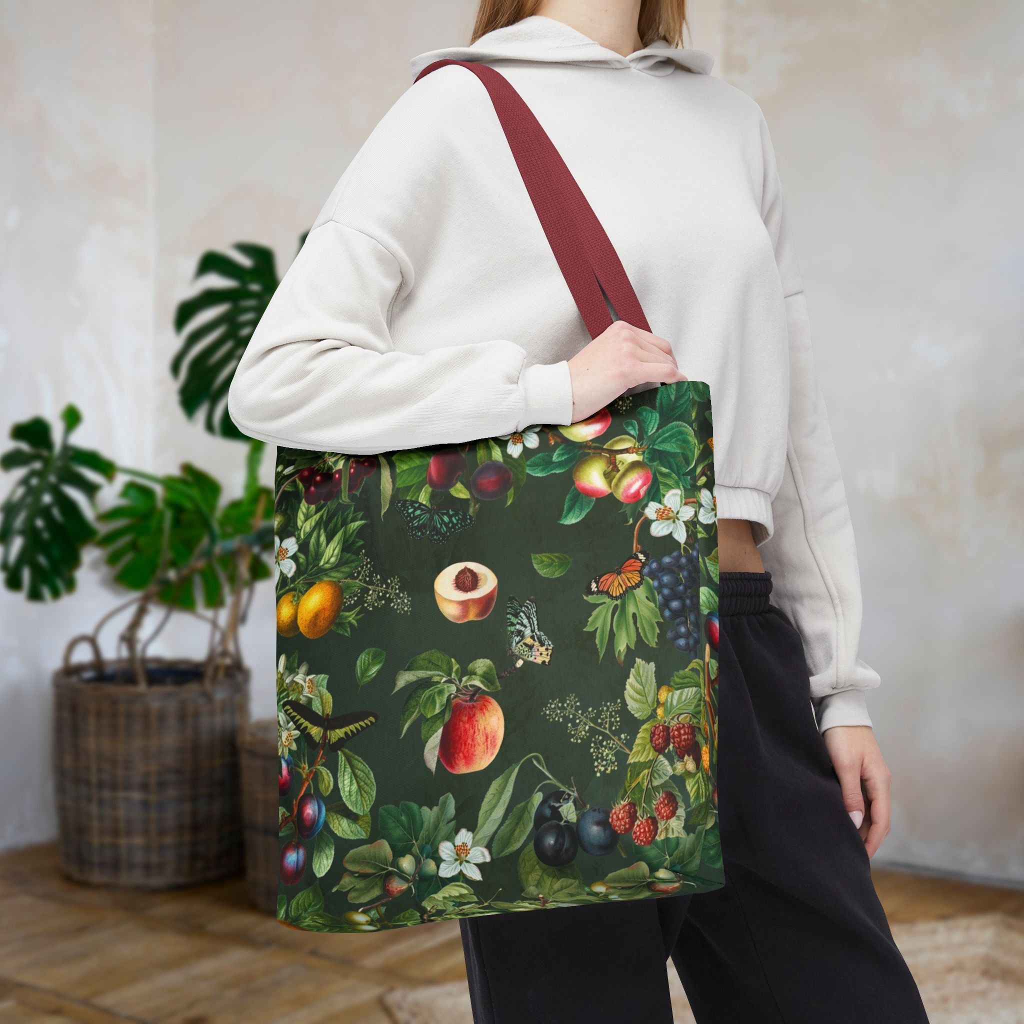 Cottagecore Fruit Garden Tote Bag — Vintage Floral & Orchard