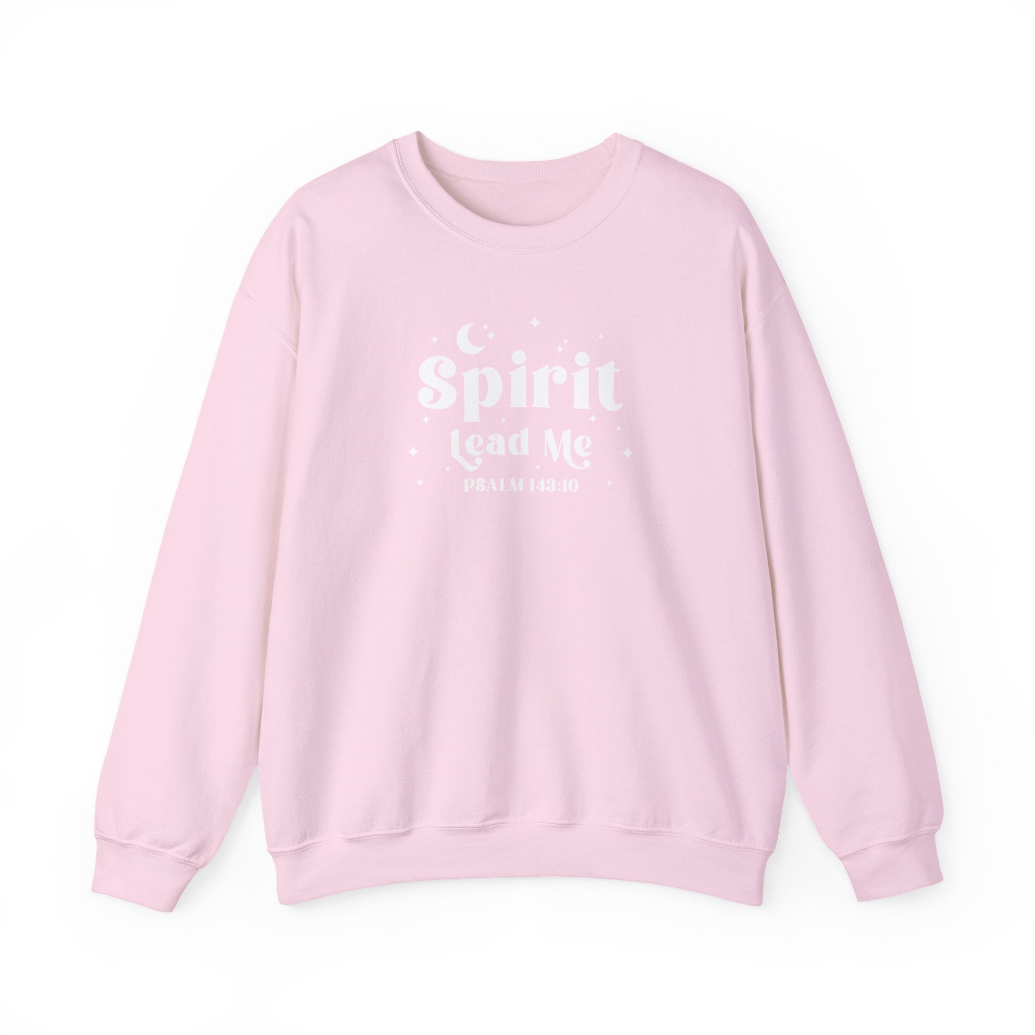 Light Pink sweatshirt with 'Spirit Lead Me' text on a white background