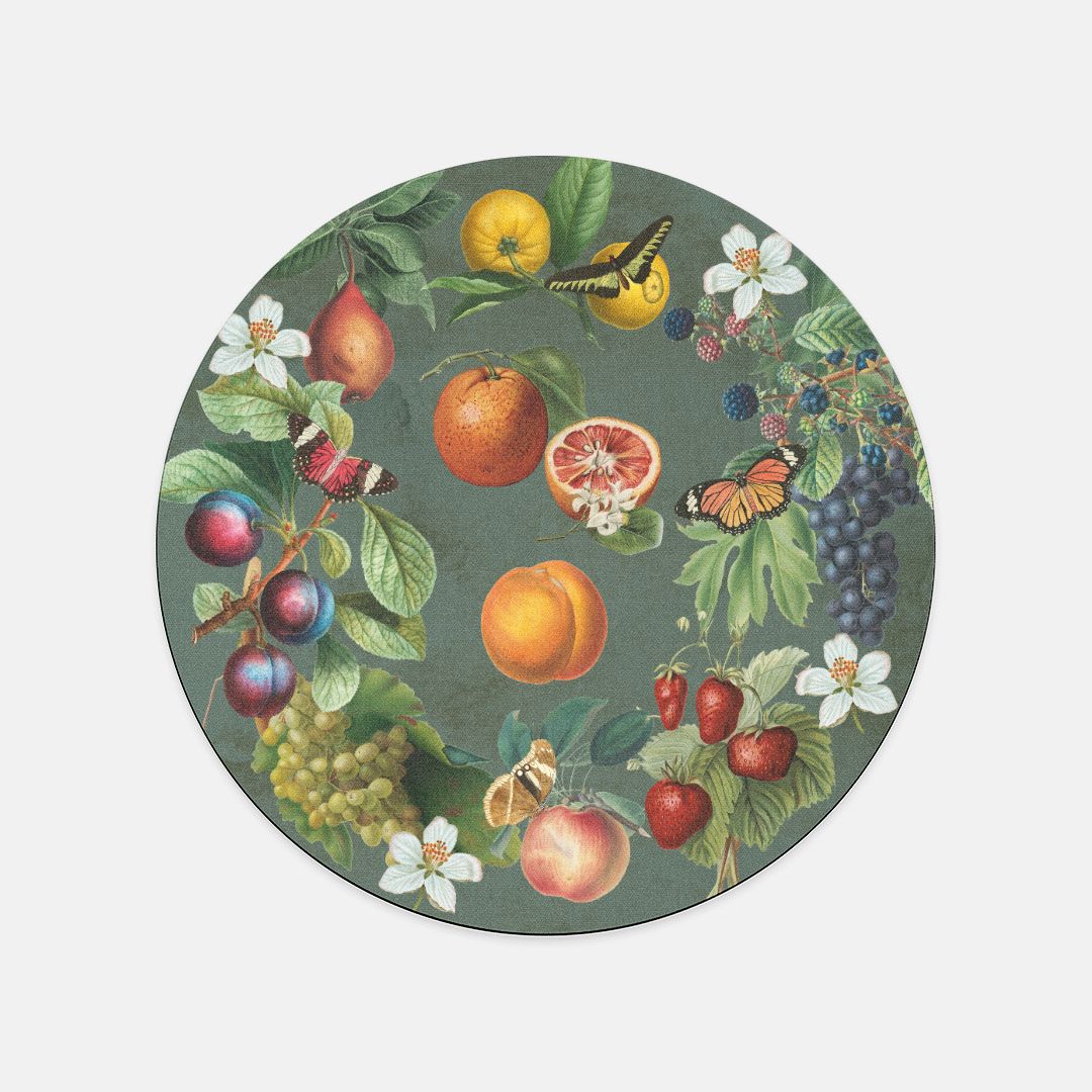 Cottagecore Fruits & Butterflies Mouse Pad (Round)