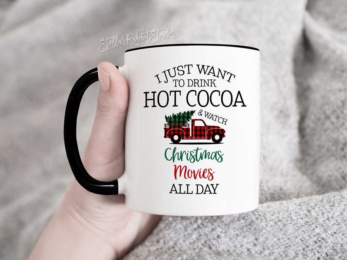 Christmas Gift, DRINK TEA and Watch Christmas Movies All Day, Christmas Tree Truck Mug, Tea Christmas Mug, Christmas Coffee Mug, Tea Cup