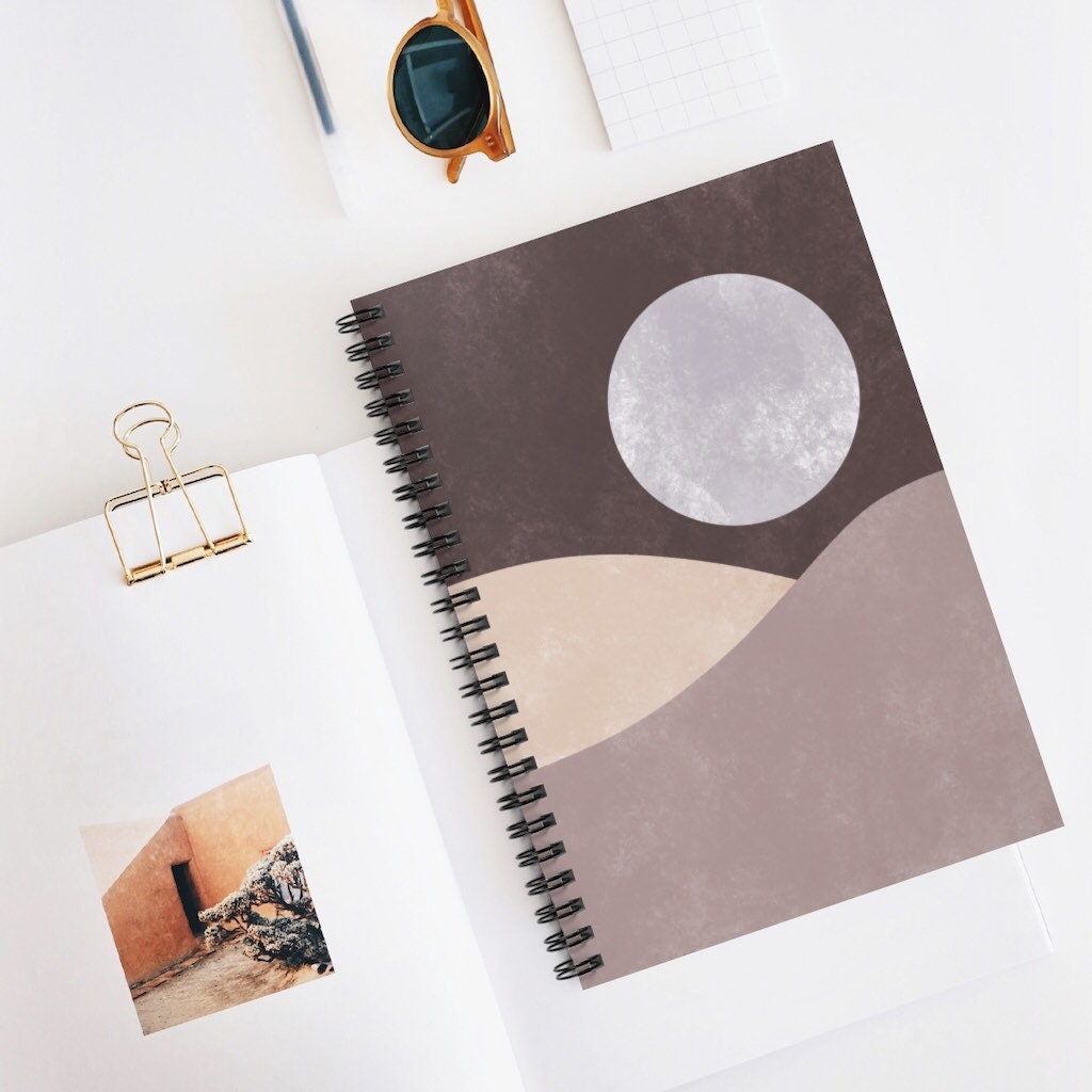 Blue Moon Desert Journal Notebook, Moonrise Abstract Jounral, Geometric Print, Custom Notebook, Boho Notebook, Bohemian, Desert Print
