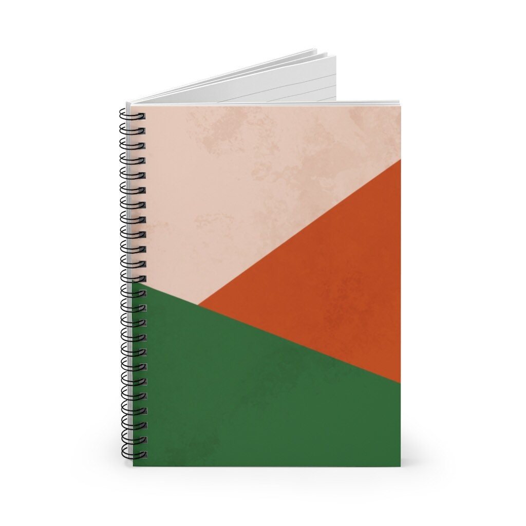 Minimal BOHO SPIRAL Notebook, Green & Terracotta Boho Notebook, Geometric Print, Notebook, Custom Notebook, Personalized Notebook, Notebook