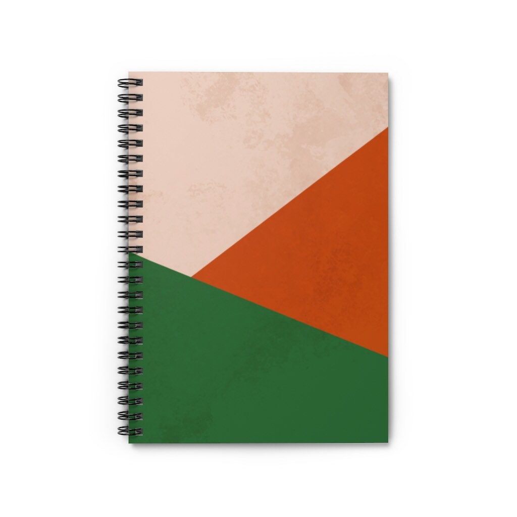 Minimal BOHO SPIRAL Notebook, Green & Terracotta Boho Notebook, Geometric Print, Notebook, Custom Notebook, Personalized Notebook, Notebook