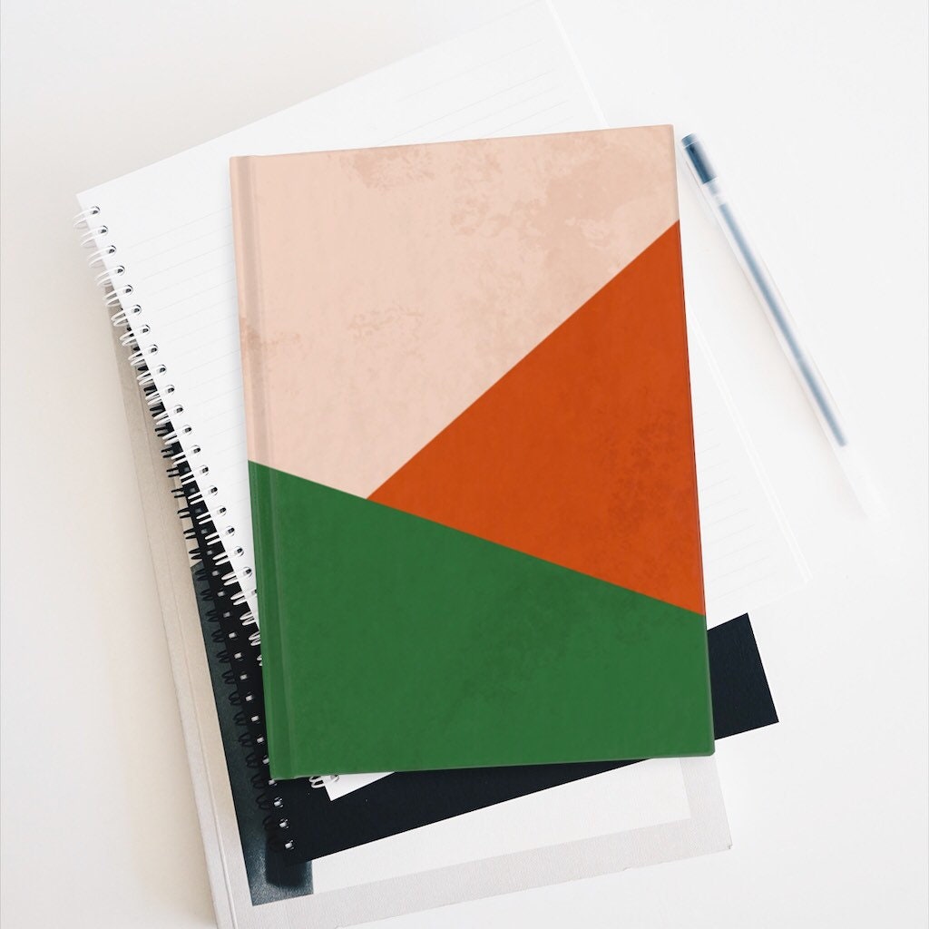 Minimal BOHO SPIRAL Notebook, Green & Terracotta Boho Notebook, Geometric Print, Notebook, Custom Notebook, Personalized Notebook, Notebook