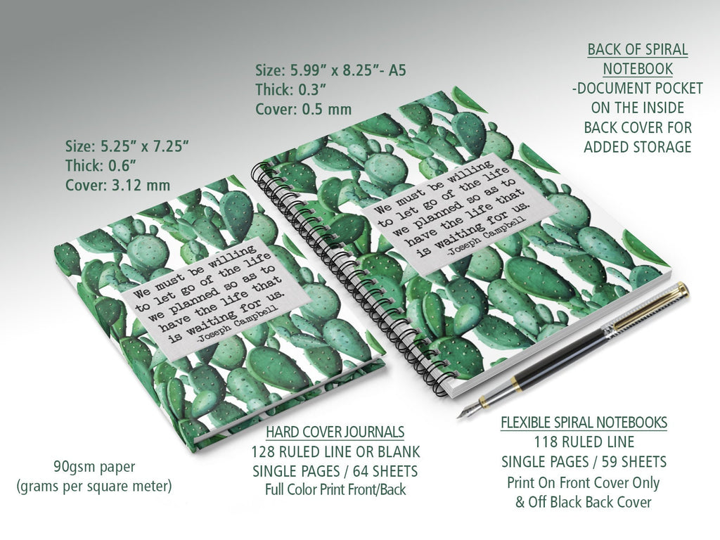 Joseph Campbell Quote, JOURNAL NOTEBOOK, JOURNAL, Life We Planned Quote, Cacti Journal, Custom Notebook, Cactus, Personalized Notebook, Gift