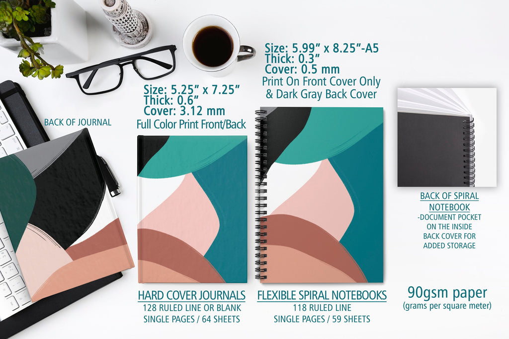 MODERN BOHO Abstract JOURNAL, Teal Journal Notebook, Geometric Journal, Notebook, Custom Notebook, Personalized Notebook, Boho Notebook,