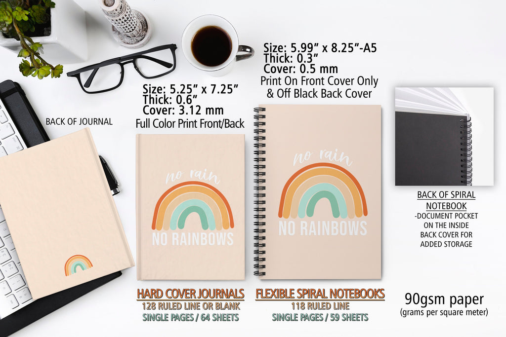 No RAIN No RAINBOWS JOURNAL, Rainbow Journal, Journal Notebook, Geometric Print Journal, Notebook, Custom Notebook, Personalized Notebook