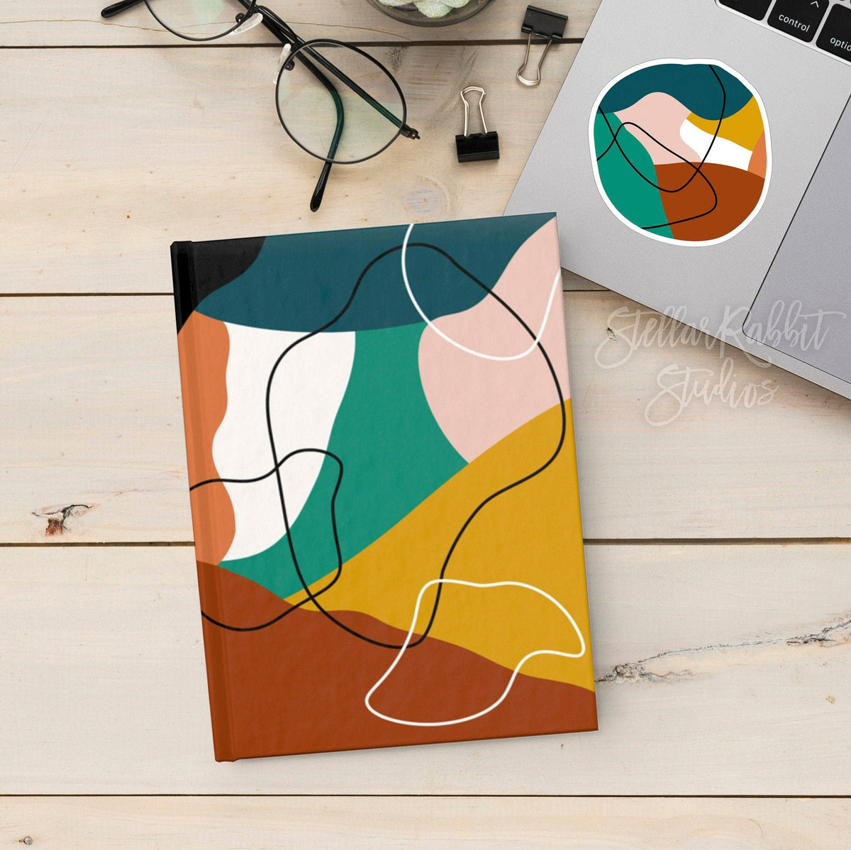 MODERN BOHO Abstract JOURNAL, Teal Journal Notebook, Geometric Journal, Notebook, Custom Notebook, Personalized Notebook, Boho Notebook,