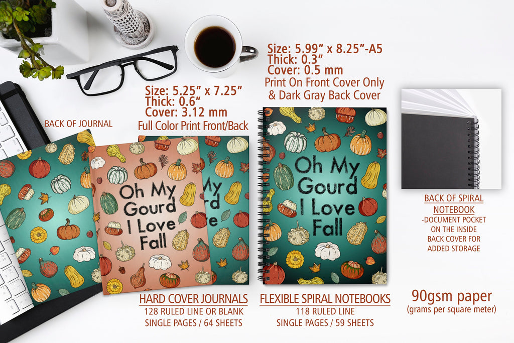 PUMPKIN NOTEBOOK, Fall Spiral Notebook, Oh My Gourd I Love Fall Notebook, Fall Notebook, Pumpkin Spice, Autumn Notebook, Pumpkins, Gourds