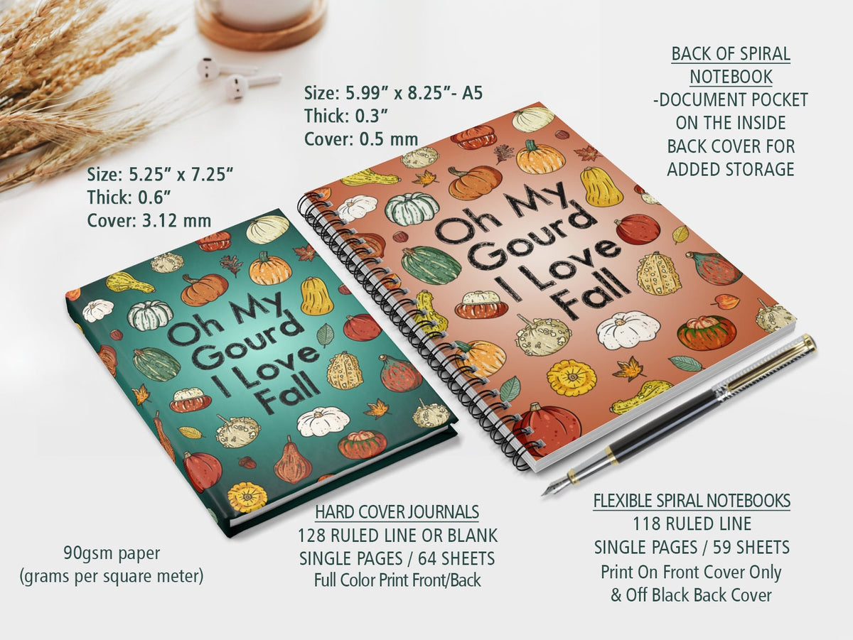 PUMPKIN NOTEBOOK, Fall Spiral Notebook, Oh My Gourd I Love Fall Notebook, Fall Notebook, Pumpkin Spice, Autumn Notebook, Pumpkins, Gourds