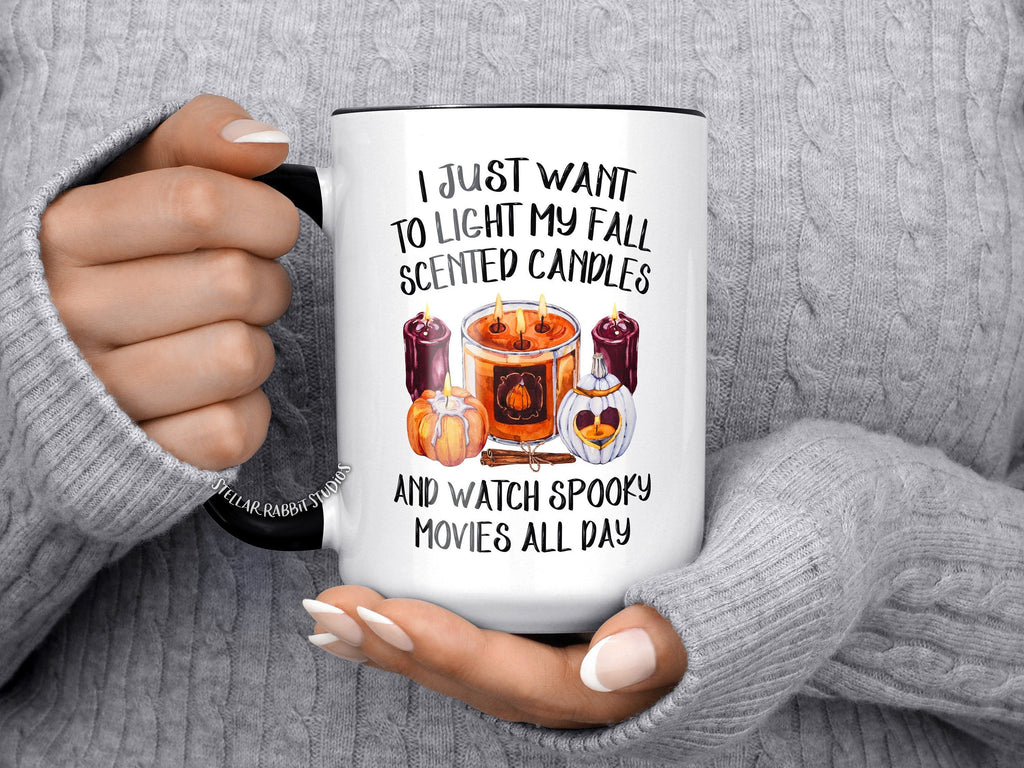 Fall Candles Mug, Light My FALL SCENTED CANDLES, Watch Spooky Movies, Getting Lit Mugs, Fall Scented Candles, Basic Fall Mug, Pumpkin Spice