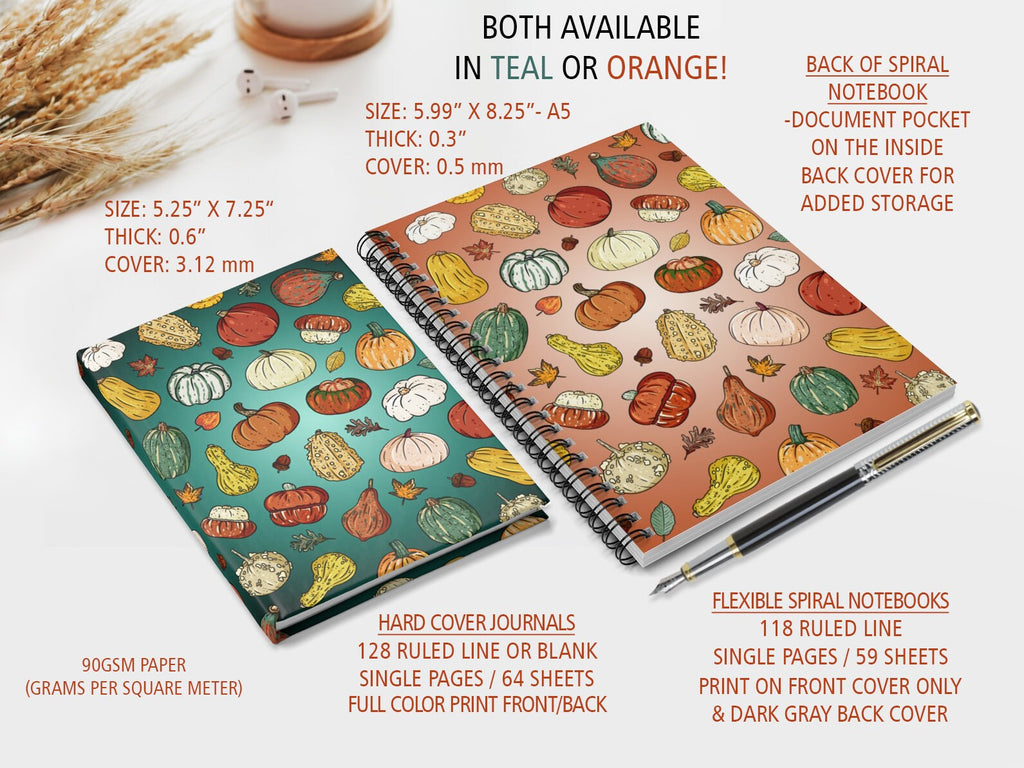PUMPKIN NOTEBOOK, Fall Spiral Notebook, Cute Notebook, Orange Notebook, Pumpkin Spice, Autumn Notebook, Pumpkins, Gourds, Pumpkin Spice