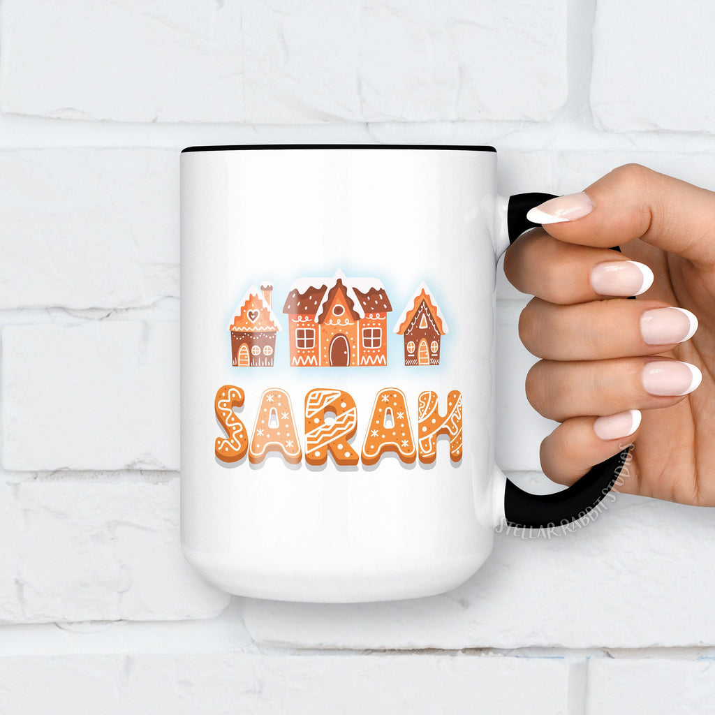 Personalized Gingerbread House Coffee Mug, Christmas Name Mug
