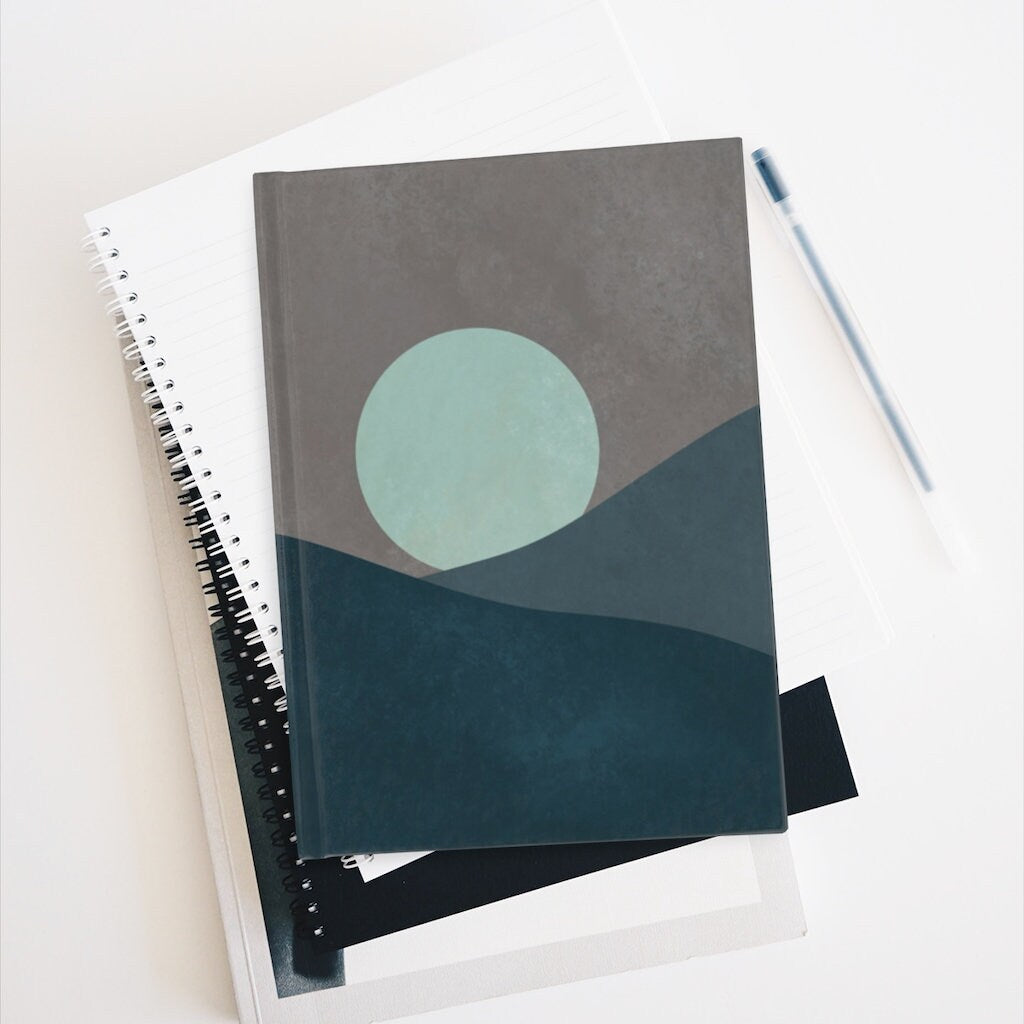 Blue Moon Desert Journal Notebook, Moonrise Abstract Jounral, Geometric Print, Custom Notebook, Boho Notebook, Bohemian, Desert Print