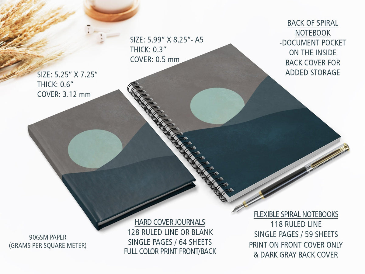 Blue Moon Desert Journal Notebook, Moonrise Abstract Jounral, Geometric Print, Custom Notebook, Boho Notebook, Bohemian, Desert Print