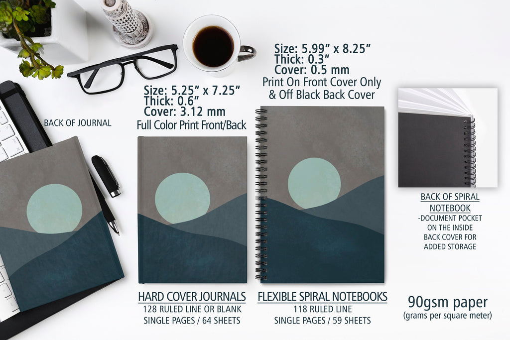 Blue Moon Desert Journal Notebook, Moonrise Abstract Jounral, Geometric Print, Custom Notebook, Boho Notebook, Bohemian, Desert Print