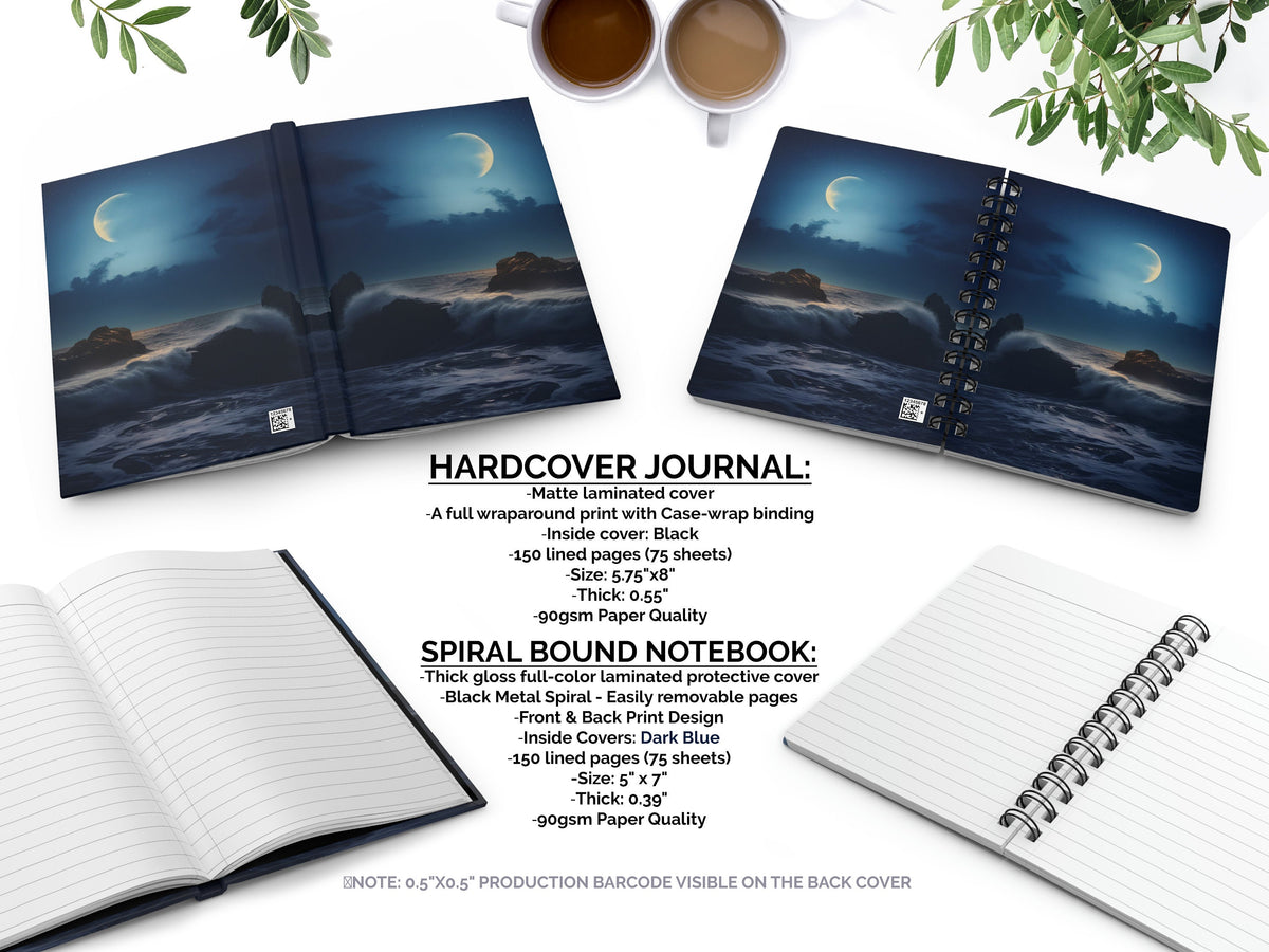 Ocean Notebook, Moon Journal, Spiral Bound Notebook, Hardcover Journal, Personalized Notebook, Beach Notebook, Moon Notebook, Matte Journal