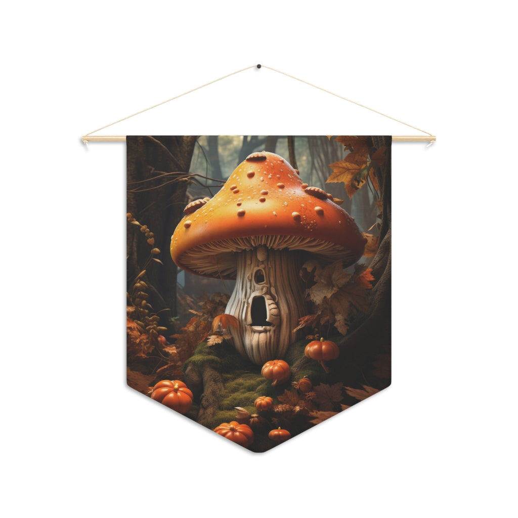 Mushroom Cottage Pennant: Fall Fantasy Art Wall Hanging