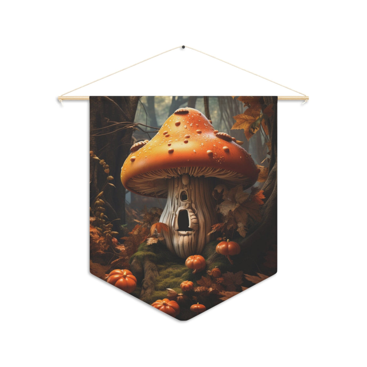 Mushroom Cottage Pennant: Fall Fantasy Art Wall Hanging