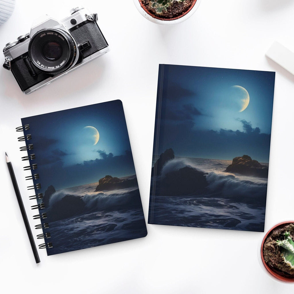 Ocean Notebook, Moon Journal, Spiral Bound Notebook, Hardcover Journal, Personalized Notebook, Beach Notebook, Moon Notebook, Matte Journal