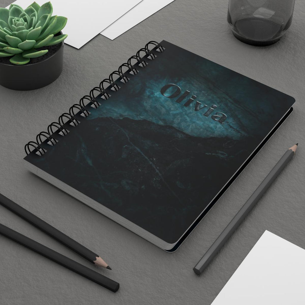 Personalized Notebook, Dark Marble Journal, Custom Name Journal, Ocean Inspired Notebook, Teal and Black Journal, Gift for Writers, Sprial